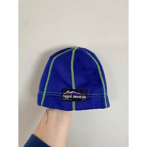 Ragged Mountain Skull Cap Winter Hat Logo Patch Blue Green Exposed Stitching Ski